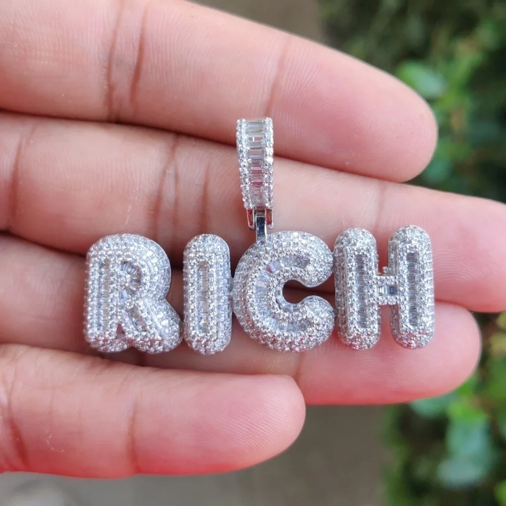 Sterling Silver 925 Rhodium finish CZ RICH Hip Hop